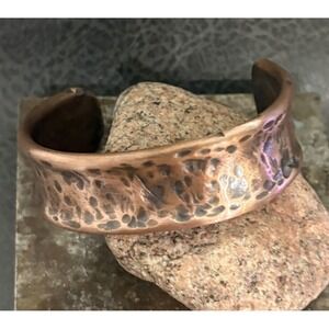 Brutalist Modernist Women's Hammered Thick Pure Copper Cuff Bracelet Handmade